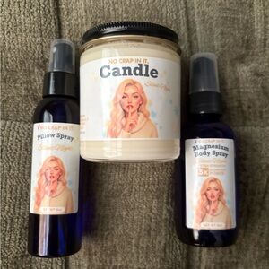No Crap In It Silent Night Sleep Candle, Magnesium Spray, Pillow Spray Bundle